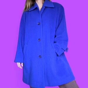 Vintage Cobalt Blue 100% Wool Coat Made in USA Womens Medium